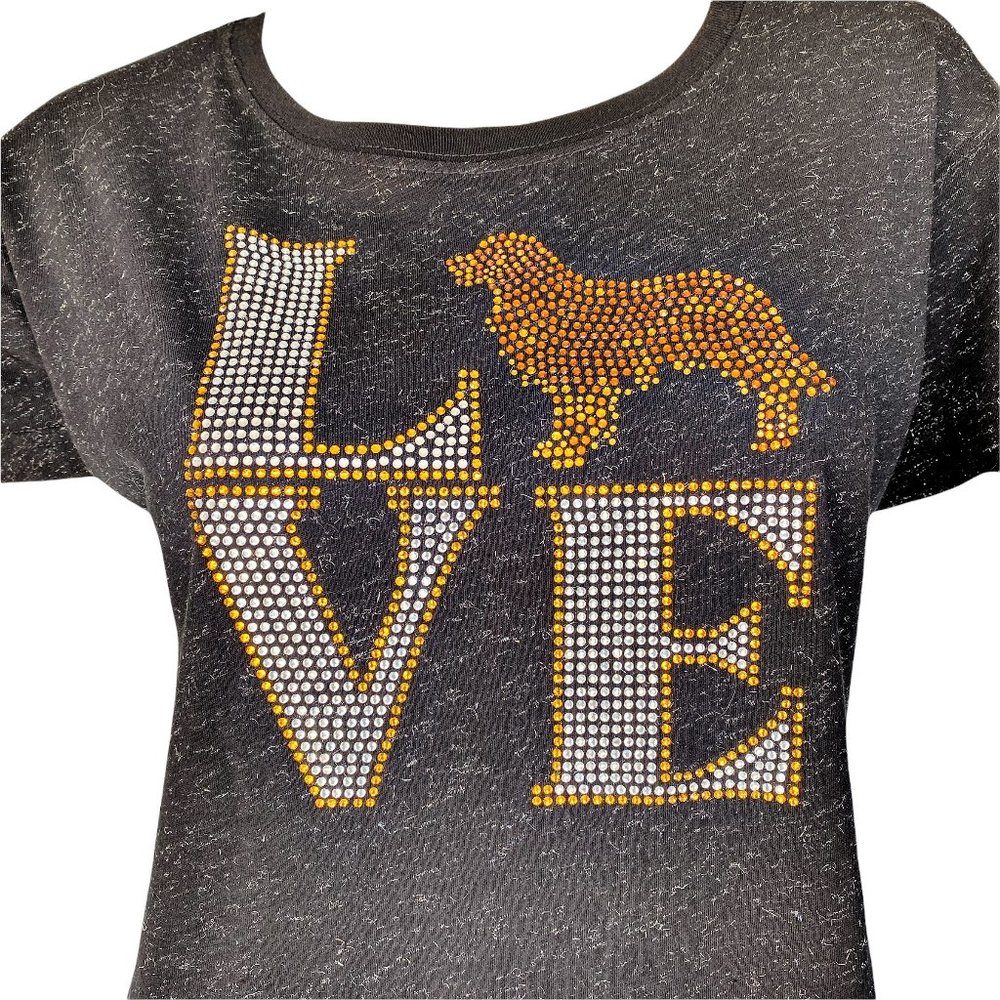 LOVE Golden Retriever Rhinestone and Glitter Tee Shirt